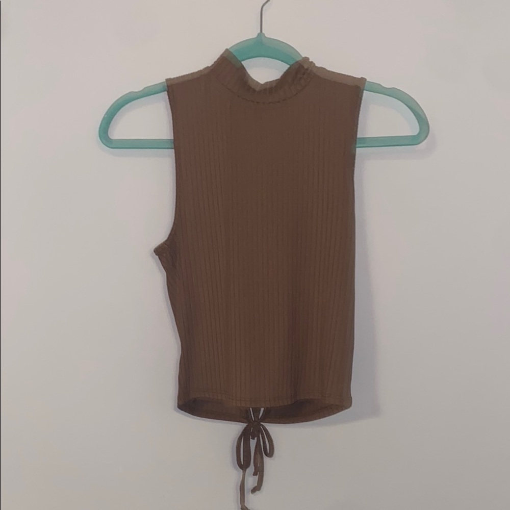 Brown Tan Crop Tank Top with Tie Front